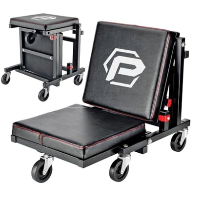 Powerbuilt 2-in-1 Rolling Creeper Seat Converts from High to Low Roller Seat, Fast, Tool-Free Conversion, Garage, Shop, Brake Jobs, Washing, Detailing, Maintenance, Thick Pad, 3-in. Casters - 240298 - style: 2-in-1