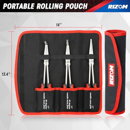 RIZOM 11 Inch Long Needle Nose Pliers, 3Pcs Needle Nose Pliers Set, 90° & 45° Bent Nose Pliers Designed for Long Reach and Narrow Spaces, Includes Storage Bag - size: 3PCS-1
