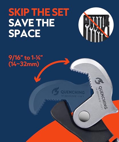 QUENCHING Self Adjusting Crowfoot Wrench, 9.5" Auto Jaw 9/16" to 1-1/4", 14 to 32 mm, Rust Resistant & Power Grip, Space-Saving Alternative to Wrench Sets for Car and Home Repairs - size: 9.5" Wrench