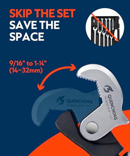 QUENCHING Self Adjusting Crowfoot Wrench, 9.5" Auto Jaw 9/16" to 1-1/4", 14 to 32 mm, Rust Resistant & Power Grip, Space-Saving Alternative to Wrench Sets for Car and Home Repairs - size: 9.5" Wrench