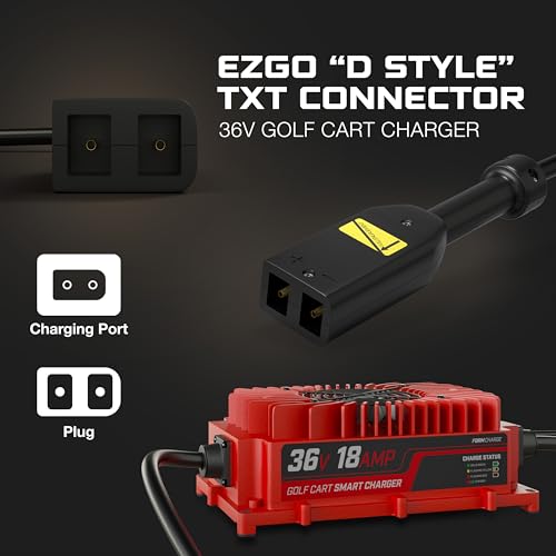 FORM 36 Volt Golf Cart Battery Charger for EZGO TXT Golf Carts with D-Style Plug - 36V 18AMP for Lead Acid, LiFePO4, Lithium Batteries - Waterproof Design - size: Lead Acid, Lithium & AGM
