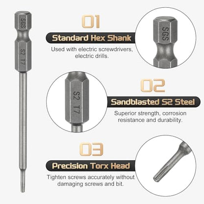 HARFINGTON 5pcs T7 Torx Head Screwdriver Bit 1/4" Hex Shank 3.15" (80mm) Long Magnetic No Hole Tip Tamper Proof 6 Point Star Screw Driver Drill Bits S2 Steel Industrial Power Screwdrivers - size: T7 x 3.15"(80mm)