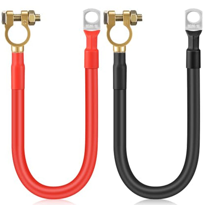 2PCS 2AWG Battery Cables 12 Inch, 30CM 2 Gauge Pure Copper Battery Inverter Wire with 3/8" Ring Terminals & Clamps, 170A Heavy Duty for Car Truck RV Marine Solar