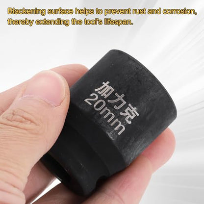 HARFINGTON 3pcs 4 Point Square Socket 1/2" Drive 20mm Metric Square Impact Socket CR-V Blackening Standard Wheel Sleeve Pneumatic Sleeve Tool for Auto Repair Mechanical Maintenance Home Use - size: 20mm