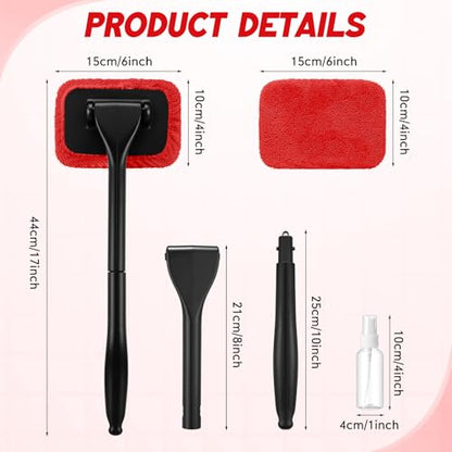 FoldTier 8 Pcs Car Windshield Cleaner Tool Kit with Removable Handle, Microfiber Towel Pads, Brush, Empty Spray Bottle for Auto Glass Wiper Suvs Rvs & Home Windows(Red) - color: Red