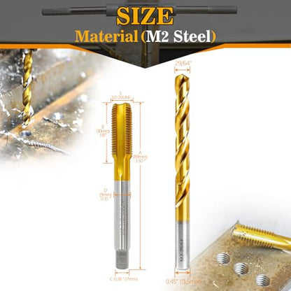 1/2"-20 UNF Tap and 29/64" Drill Bit kit for Metal,M2 HSS Drill and Tap Set | Combination of Drill and Tap Kit for Metal - size: 1/2"-20 UNF Tap - 29/64" Drill