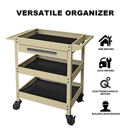 GSTANDARD APTB311Y Torin 3 Layer Rolling Tool Cart: Multifunction Utility Cart with One Slide Drawer and Service Cart for Home, Garage, Kitchen, Office or Cafe, Yellow - color: Yellow, style: 3 Shelves with Drawer