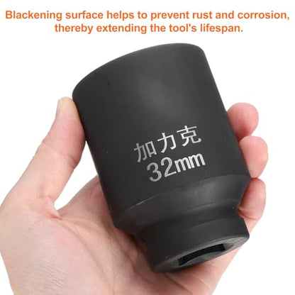 HARFINGTON 4 Point Square Socket 3/4" Drive by 32mm Metric Square Impact Socket 40CR Blackening Standard Wheel Sockets Pneumatic Socket Tool for Auto Repair Mechanical Maintenance Home Use - size: 32mm