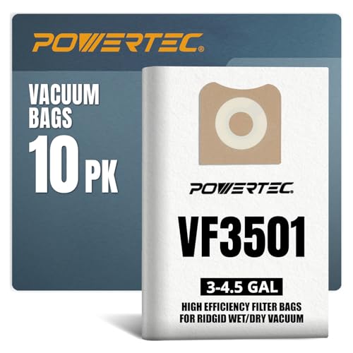 POWERTEC VF3501 Size C Shop Vac Bags for Ridgid 10 Pack, 3-4.5 Gal. 23738 Vacuum Bags for Ridgid 4000RV, WD40700 Wet Dry Vac (75017-P2) - size: VF3501 (Size C), style: 10 Pack