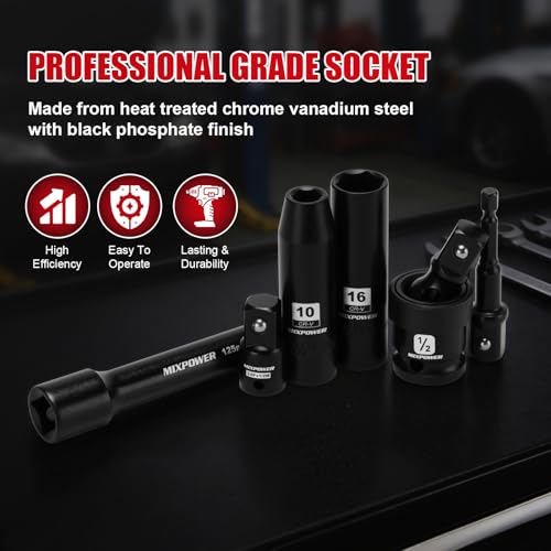 MIXPOWER 33 PCS 1/2” Drive Impact Socket Set, 10 to 36mm Deep Socket, 6-Point Hex Socket with Portable Case,Metric,CR-V&CR-MO Steel - size: 33 PCS(10MM-36MM)
