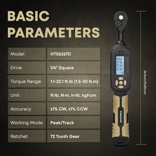 Digital Torque Wrench 1/4 drive, 1.1-22.1 ft-lb (1.5-30 Nm) ±1% Accuracy Inch Pound Torque Wrench with Buzzer and LED Electronic Torque Wrenches with Bits & Sockets for Bike Motorcycle Gunsmithing - size: 1/4 drive 1.1-22.1 ft.lb
