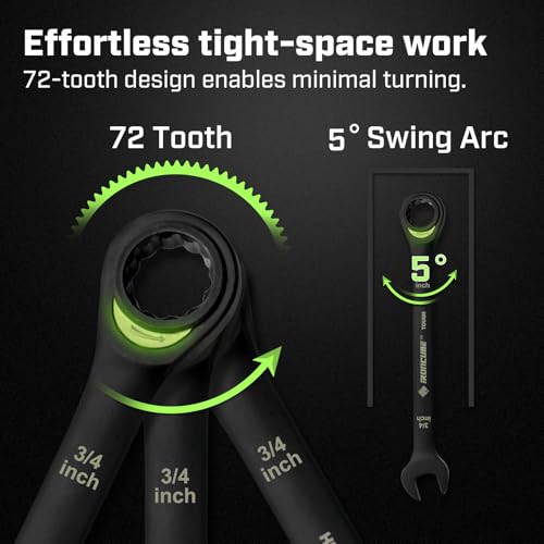 ironcube 12-Piece Ratcheting Wrench Set: SAE 1/4" to 3/4" - 72-Tooth - Tough Black - Chrome Vanadium Steel - with Organizer - size: 12 Piece SAE