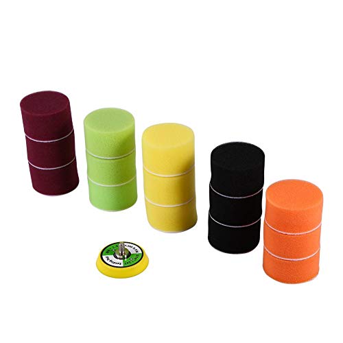 Car Foam Drill Polishing Pad Kit 16pcs 2" Sponge Flat Polishing Buffing Pads Set Waxing Sealing Glaze with M6X1 Drill Adapter Car Polisher