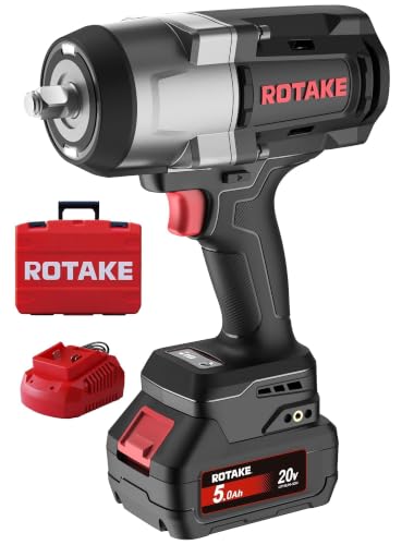 ROTAKE 20V Heavy-Duty 1/2" Cordless Impact Wrench Kit, 1380 FT-LBS, TB3 | 5.0Ah Battery, Professional Brushless Motor, 3-in-1 Unibody Hammer Housing, Soft Start, 4A Rapid Charger, Hard Carrying Case - size: 1/2" (1380 ft-lbs) TB3