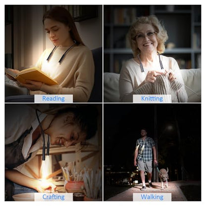 2 Pack Neck Book Lights, 3 Colors & 3 Brightness Levels, Flexible 380° Neck Light Rechargeable, LED Reading Lights for Books in Bed, 80 Hrs Lasting, Perfect for Reading, Knitting, Crafts, Repairs - color: Blue