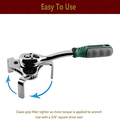 Moker Universal 3-Jaw Adjustable Oil Filter Wrench, 2-1/8 to 4-1/2 Inches | Quick Release Ratchet, Oil Filter Change Set, Ideal for Engine Filters