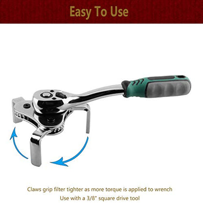 Moker Universal 3-Jaw Adjustable Oil Filter Wrench, 2-1/8 to 4-1/2 Inches | Quick Release Ratchet, Oil Filter Change Set, Ideal for Engine Filters