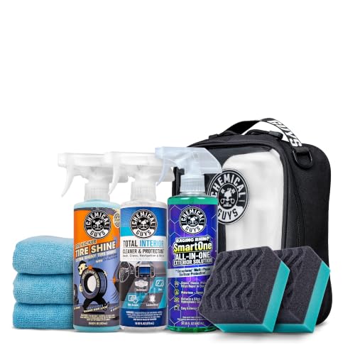 Chemical Guys, Raging Rhino Exterior, Interior & Tire Shine Kit | All-in-one exterior spray, interior cleaner, tire shine, microfiber towels and applicators in a storage bag, giftable set - size: 17.33 Fl Oz (Pack of 3), style: Quick Detailing Kit With Ba