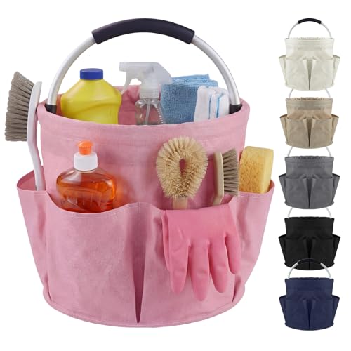 Cleaning Caddy with Handle, 17L Cleaning Supplies Organizer, Pink | 600D Oxford Fabric Storage Basket with 6 Pockets, Multifunctional Bucket Bag for Picnics, Camping, Gardening, Bathing - color: Pink
