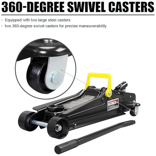 2.5 Ton (5,000 lbs) Low Profile Heavy Duty Steel Hydraulic Floor Jack with Single Piston Pump, Lifting Range 3-3/8" to 14-15/16", for Car, Light Truck and SUVs, Black - color: black