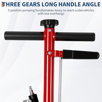 GarveeTech 35 Ton Air Hydraulic Floor Jack for Heavy Duty Trucks & Tractors – Low Profile (10"-21.19"), 4 Adapters, 46" Adjustable Handle – 77,000 Lbs Capacity - color: 35 Ton Red