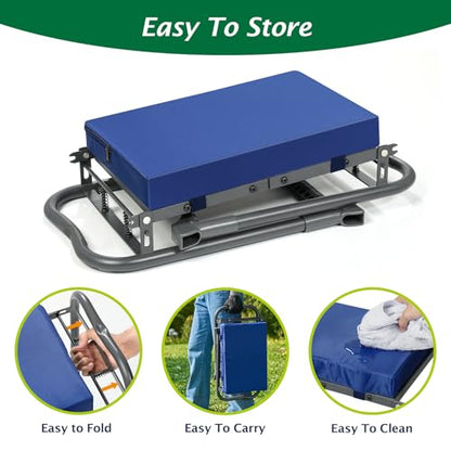 ikkle Heavy Duty Garden Kneeler and Seat, 838LB+ Capacity | Gardening Stool with Thicken & Widen Soft Kneeling Pad, Foldable Gardener Stool with Tool Pouch, Gift for Women, Gardeners