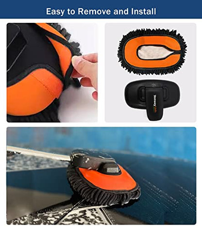 YeewayVeh Car Wash Brush Replacement Cover, Soft Microfiber Car Wash Mop Head Compatible with 55" Long Handle Car Wash Brush and 15° Curved Pole Car Wash Mop, Orange - color: Orange (Brush Head)