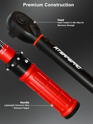ATsafepro 1/2 Inch Drive Click Torque Wrench, 10-170 ft.lb/13.60-230.5Nm, ±3% High Precision, Dual-Direction Adjustable 72 Tooth Click Torque Wrench 1/2 Drive for Motorcycle, Car Lug Nut Maintenance - style: 1/2" 10~170 FT.LB Torque Wrench