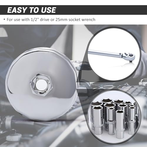 73-74mm 15 Flutes Oil Filter Cap Wrench Removal Tool Socket Compatible with AC Delco PF63/PF64 Oil Filter, for Chrysler, GM, Equinox 1.5L and Chevy Silverado 4.3L Engine, Silver Heavy-Duty Alloy Steel