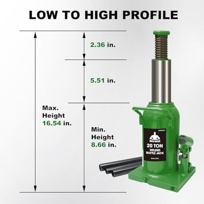 Jack Boss Bottle Jack 20 Ton (40,000 LBs) Hydraulic Car Jack, Fit for Auto Truck Repair and House Lift, Green - color: Green, size: 20 TON