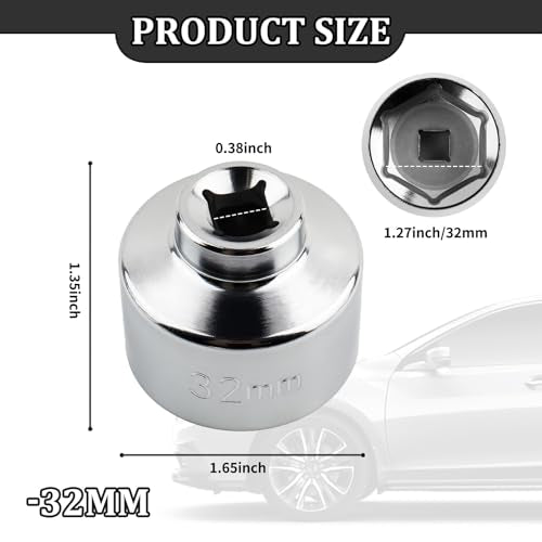 3/8" Drive 32mm Oil Filter Wrench,6 Point Heavy Duty Oil Filter Removal Tool Compatible with BMW Saturn Volkswagen Audi,Professional Socket of Oil Change Tools (32mm)