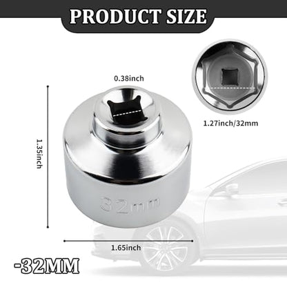 3/8" Drive 32mm Oil Filter Wrench,6 Point Heavy Duty Oil Filter Removal Tool Compatible with BMW Saturn Volkswagen Audi,Professional Socket of Oil Change Tools (32mm)