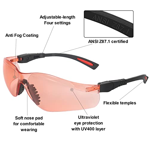 AntiFog Shooting Glasses ANSI Z87.1 Eye Protection for Indoor Oudoor - color: Vermilion Lens