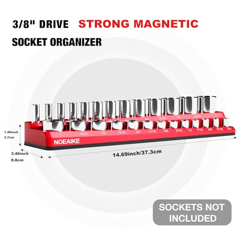 3/8 Inch Magnetic Socket Organizer,2-Pack Metric &SAE Sockets Holder Set 3/8" Drive Socket Trays, Holds 56 Pcs Standard and Deep Size Sockets(Socket not Included) - size: 3/8"SAE&METRIC/2PCS
