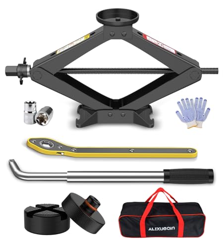 Scissor Jack for Car, 2.5 Ton Car Jack Kit for Tesla Model 3/Y/S/X, 2 in 1 Universal Tire Changing Kit with 2 Jack Pads & 2 Wrenches for Sedan, SUV, MPV