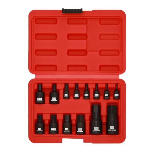 MIXPOWER 14-Piece Dr. Bit Socket Set, 3/32 to 3/4, 1/4", 3/8" and 1/2" Drive, Cr-Mo Impact Grade, SAE, Hex Bit Socket - size: SAE