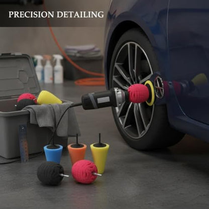 5-Piece Polyester Sponge Polishing Pad Set, Cone & Ball Shapes for Auto Detailing, Fits Rotary & Orbital Polishers, 3.15 x 4.72 in