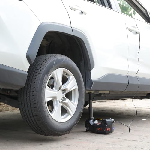Trihelper Electric Car Jack 5 Ton 12V Floor Jack Hydraulic Jack Stand Car Lift Jack with Integrated Tire Pump for SUV Truck Sedan Vehicle Roadside Emergency Tire Change | Lift Range 5.9-17.7in, Fits Sedan SUV MPV Truck, 150 PSI Gauge, Blue Red Flashing Li