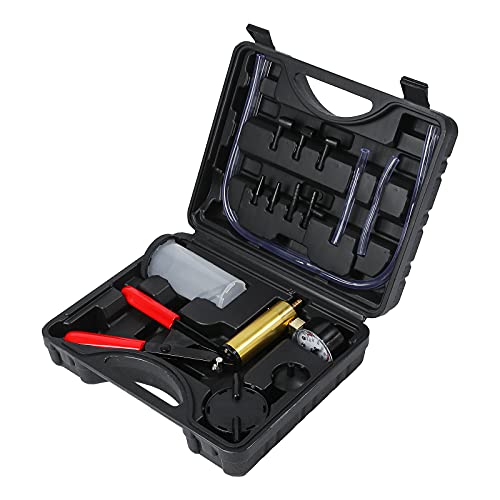 2 in 1 Brake Bleeder Kit with Hand Vacuum Pump with Gauge Adapters Automotive Brake Fluid Bleeding Set with Protected Case for Car Truck （Black） - color: BLACK1