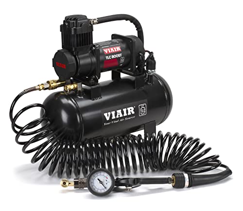 VIAIR TLC BOOST XL Air Compressor Source Kit – 150 PSI Tire Inflator with 2 Gallon Tank, Blow Gun, Inflation Tips, Presta Valve Chuck & 30ft Coil Hose – For Air Tools, DIY Projects & Mobile Shops - style: TLC BOOST XL Air Compressor Source Kit