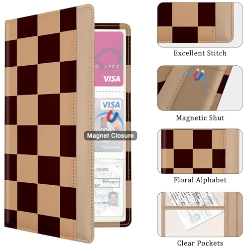 Car Registration and Insurance Holder, with Magnetic Closure for License, Cards and Documents, All Vehicle Needs and Car Accessories (Plaid-Brown) - color: Plaid-Brown