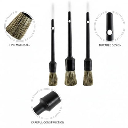 3-Piece Car Detailing Brush Set, Durable PP Plastic Tools for Interior Vents, Dashboards, and Exterior Wheels - color: Black
