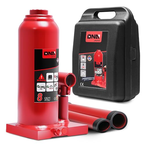 DNA Motoring 8 Ton Hydraulic Car Bottle Jack, Red, 16000 lbs Capacity | Automotive Welded Bottle Jack For Car SUV Pickup Truck, Auto Repair House Lift, with Manual handle & Carrying Storage Case - color: red, style: 8 ton