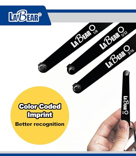 LABEAR 5-Piece SAE Low Profile Offset Allen Wrench Set, 1/8"-1/4" | 90° right-angle hex keys, S2 steel tips, compact short-arm design, carabiner holder, bike electronics repair - size: SAE HEX