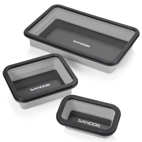 Collapsible Magnetic Parts Tray Set - 3 Different Size Tool Trays for Screw, Bolts, Nuts, Washers, Pins and Other Small Metal Parts, Mechanic Tool Gifts for Men - Light Grey - color: Light Grey