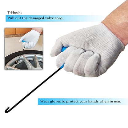 Tire Valve Stem Core Replacement Tool Kit - Quick Change Tool for Cars, Trucks, ATVs and Motorcycles, with 4 pcs TR413, 4 pcs TR412 Valve Stems, Grease and Gloves - size: TR412&TR413