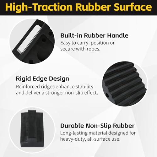 MaxxHaul Solid Rubber Wheel Chock 2-Pack | 8" x 4" x 6" Heavy-Duty Tire Stop | Non-Slip Traction Pads | Built-in Handle | All-Weather Vehicle Safety Block | Black | (70472) - color: Black