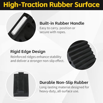 MaxxHaul Solid Rubber Wheel Chock 2-Pack | 8" x 4" x 6" Heavy-Duty Tire Stop | Non-Slip Traction Pads | Built-in Handle | All-Weather Vehicle Safety Block | Black | (70472) - color: Black