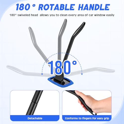 FoldTier 8 Pcs Car Windshield Cleaner Tool Kit with Removable Handle, Microfiber Towel Pads, Brush, Empty Spray Bottle for Auto Glass Wiper Suvs Rvs & Home Windows(Royal Blue) - color: Royal Blue