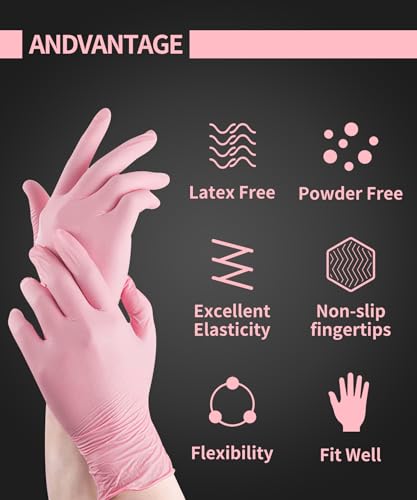 PROMEDIX P Nitrile Disposable Gloves,4mil-100 Count,Gloves Disposable Latex Free,Powder Free for Cooking,Household,Food safe - size: Medium, style: Pink of 100